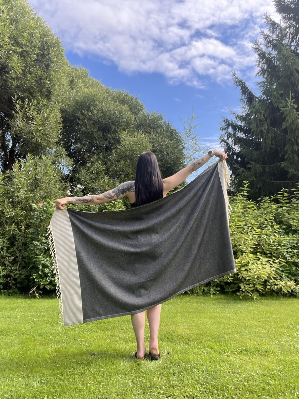 Kreikkalainen pyyhe Timantti musta puuvilla 95x180cm