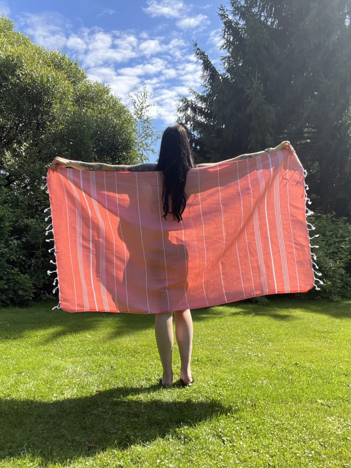 Kreikkalainen pyyhe Dyyni koralli puuvilla 100x180cm